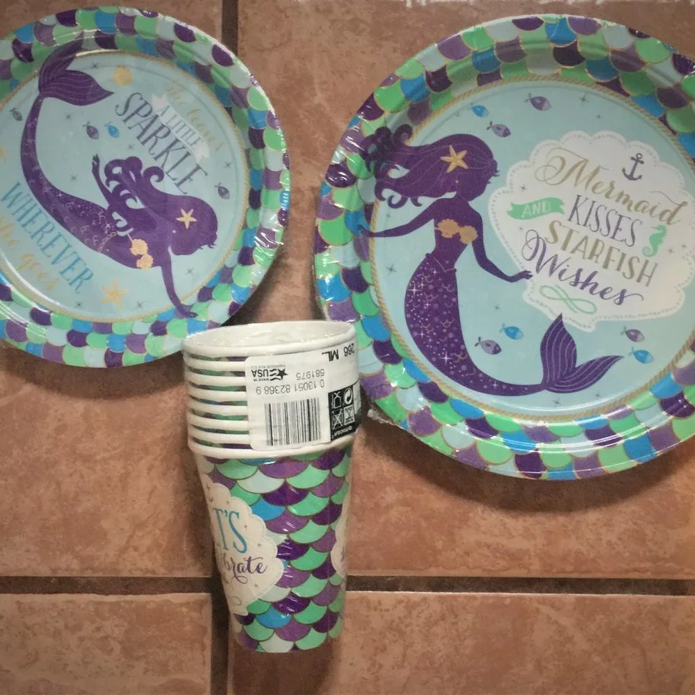 Mermaid Party for 24 Cups 24 Dinner & 24+ Dessert Plates 